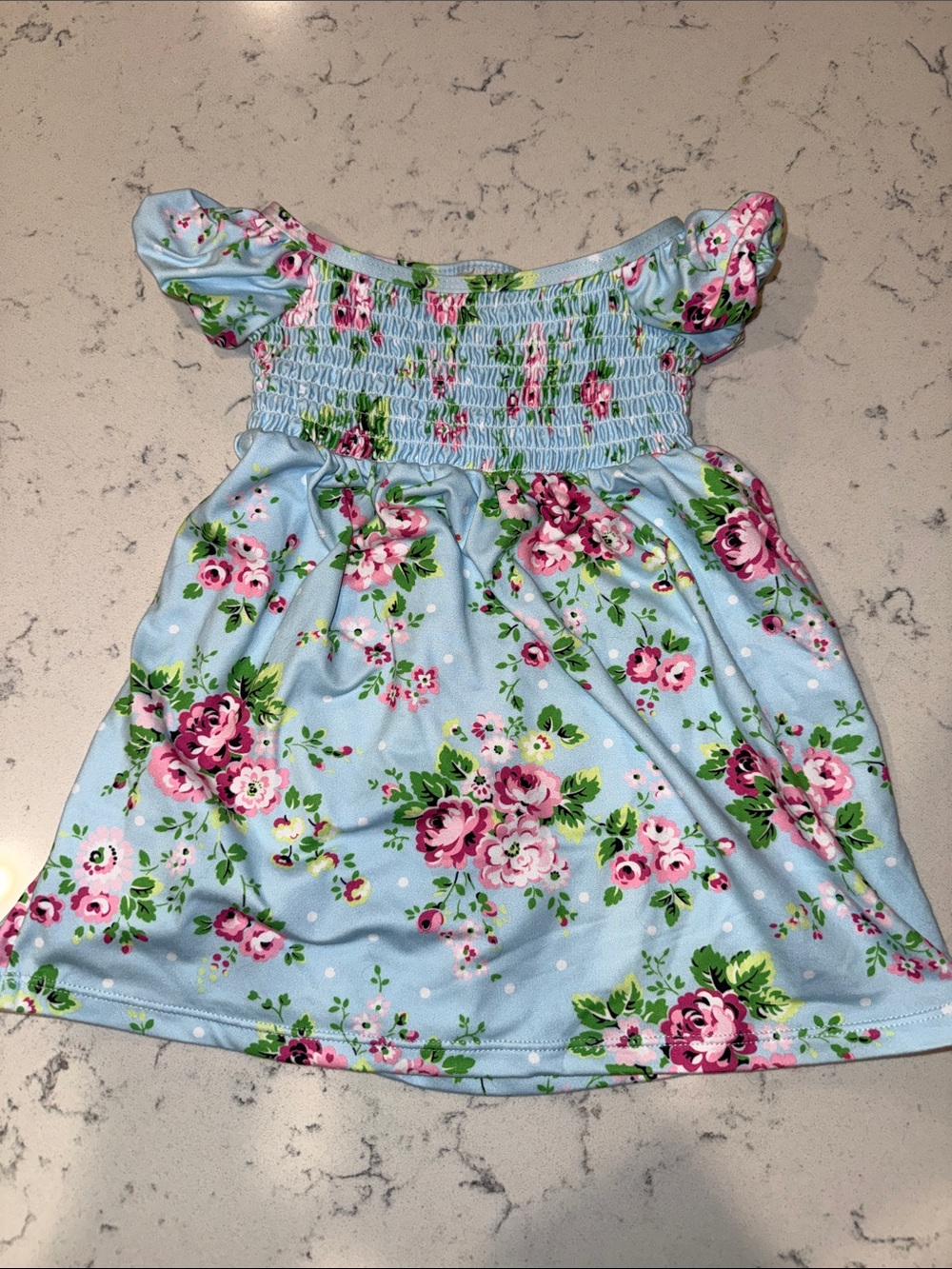 Flap Happy Light Blue Floral Smocked Dress with Pink Roses